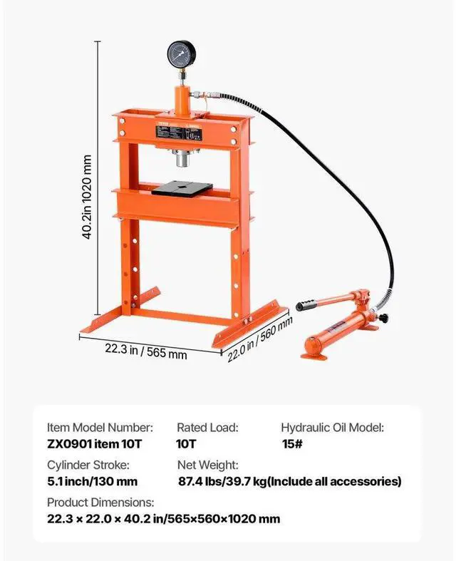 Alt view image 7 of 7 - VEVOR 10 T Hydraulic Shop Press Hydraulic Press with Press Plate for Bending