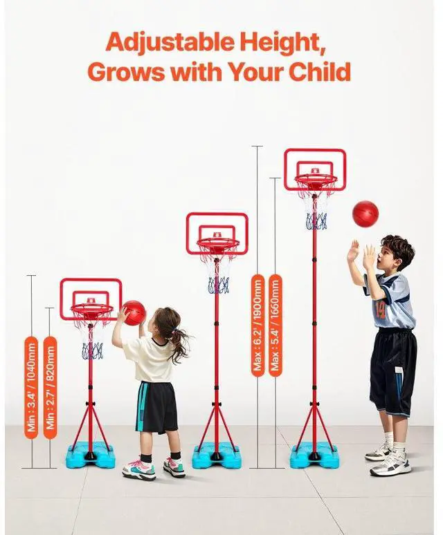 Alt view image 2 of 14 - VEVOR Kids Basketball Hoop Height Adjustable Portable Basketball Court for Kid Outdoor