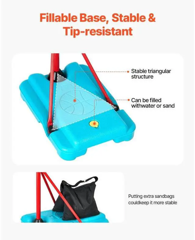 Alt view image 3 of 14 - VEVOR Kids Basketball Hoop Height Adjustable Portable Basketball Court for Kid Outdoor