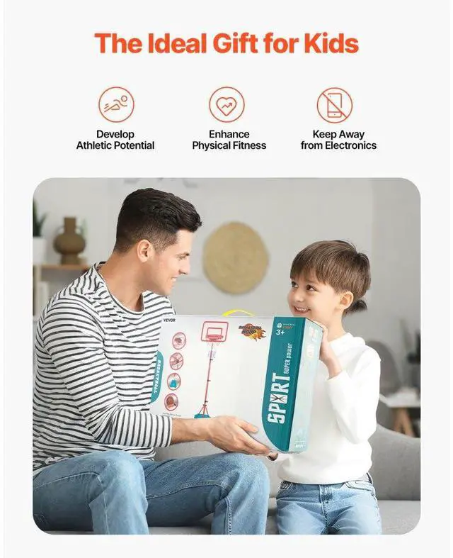 Alt view image 6 of 14 - VEVOR Kids Basketball Hoop Height Adjustable Portable Basketball Court for Kid Outdoor