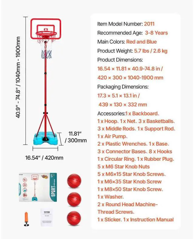 Alt view image 7 of 14 - VEVOR Kids Basketball Hoop Height Adjustable Portable Basketball Court for Kid Outdoor