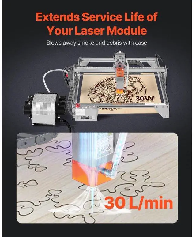 Alt view image 2 of 7 - VEVOR Air Assist Adjustable 30 L/min Airflow Air Pump Kit for Laser Engraver Cutter