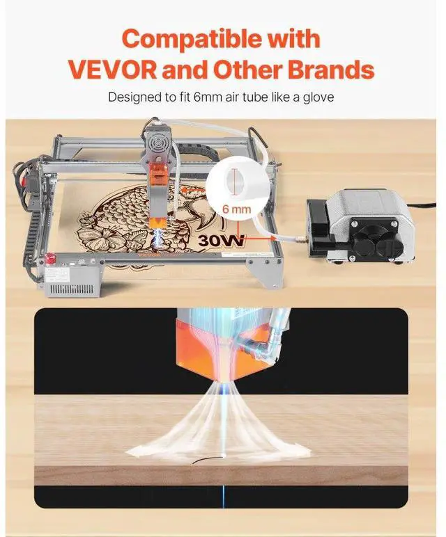 Alt view image 4 of 7 - VEVOR Air Assist Adjustable 30 L/min Airflow Air Pump Kit for Laser Engraver Cutter