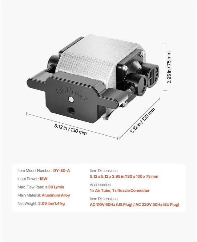 Alt view image 7 of 7 - VEVOR Air Assist Adjustable 30 L/min Airflow Air Pump Kit for Laser Engraver Cutter