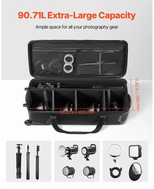 Alt view image 2 of 7 - VEVOR Studio Equipment Trolley Case 39.37 x 14.96 x 12.60 in Rolling Camera Carry Bag