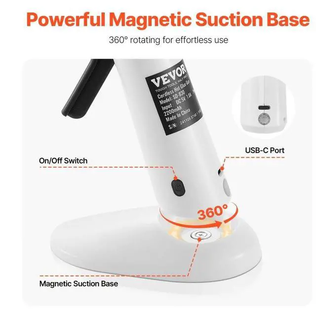 Alt view image 5 of 7 - VEVOR Hot Glue Gun, Rechargeable Cordless Glue Gun, Mini Wireless Hot Glue Gun Kit with 2200mAh Battery, 20 Pcs Glue Sticks, Fast Preheating & High Temp, for Crafts, Arts, DIY, Quick Home Repairs