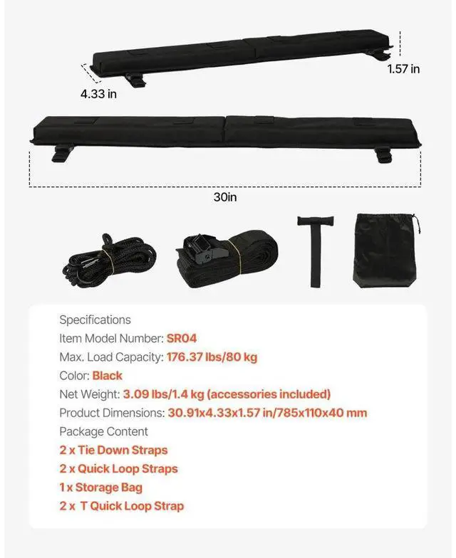 Alt view image 7 of 7 - VEVOR Roof Rack Pads for Crossbar 176lbs Load Capacity for Kayak Canoe Surfboard
