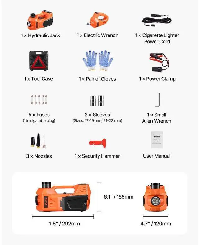 Alt view image 7 of 7 - VEVOR Electric Car Jack 5 Tons /11000 lbs Jack kit with Electric Impact Wrench