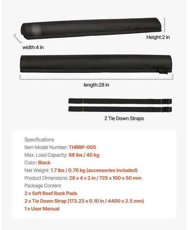 Alt view image 7 of 7 - Roof Rack Pads for Crossbar 88lbs Load Capacity for Kayak Canoe Surfboard