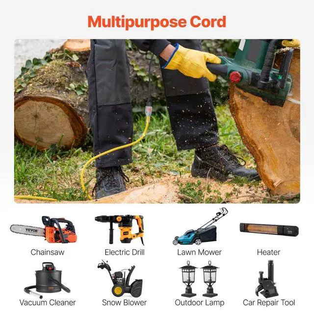 Alt view image 3 of 7 - 100FT Heavy Duty Extension Cord 12AWG 15Amps 1875W 3 Prongs with Lighted End