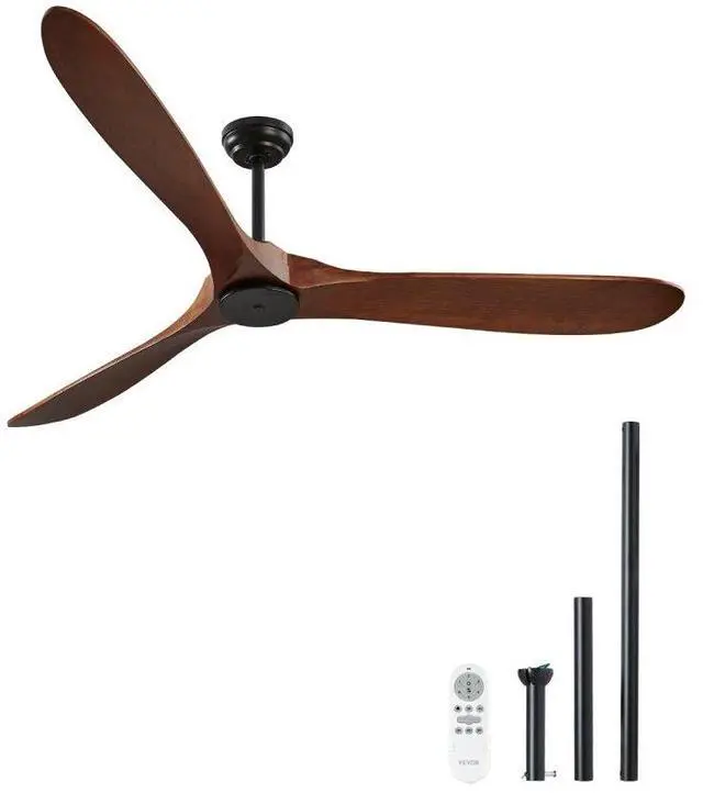 Main image of VEVOR 72 Inch Ceiling Fan without Light, 6-Speed Remote Control, 3-Wood-Blade, Reversible DC Motor, Modern Low Profile Flush Mount Exterior Fan for Bedroom, Living Room, Patio, Indoor/Outdoor, Walnut
