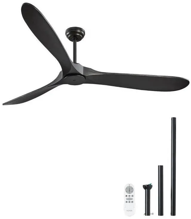 Main image of VEVOR 72 Inch Ceiling Fan without Light, 6-Speed Remote Control, 3-Wood-Blade, Reversible DC Motor, Modern Low Profile Flush Mount Exterior Fan for Bedroom, Living Room, Patio, Indoor/Outdoor, Black