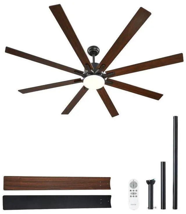 Main image of VEVOR 72 Inch Ceiling Fan with Light, 6-Speed Remote Control, Dimmable 3-Color Temperature, Reversible DC Motor, Modern Low Profile Flush Mount Fan for Bedroom, Living Room, Indoor/Outdoor Use, Black