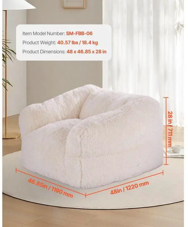 Alt view image 2 of 7 - VEVOR Bean Bag Chair BeanBag Sofa Chair with Armrests for Adults Plush Beige