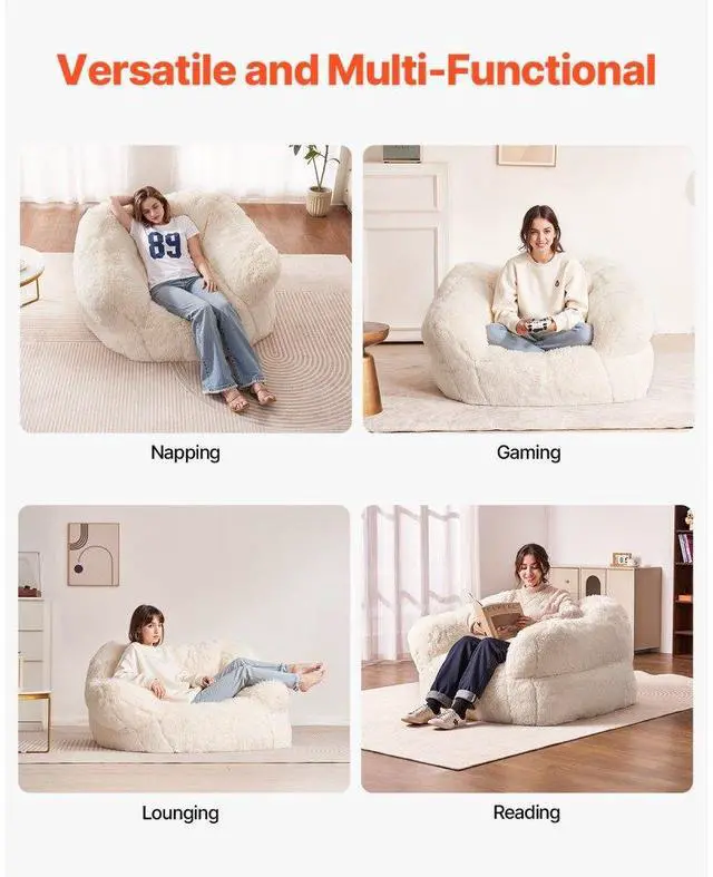 Alt view image 6 of 7 - VEVOR Bean Bag Chair BeanBag Sofa Chair with Armrests for Adults Plush Beige