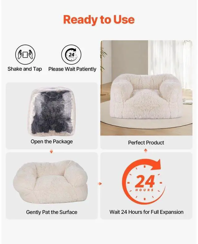 Alt view image 7 of 7 - VEVOR Bean Bag Chair BeanBag Sofa Chair with Armrests for Adults Plush Beige