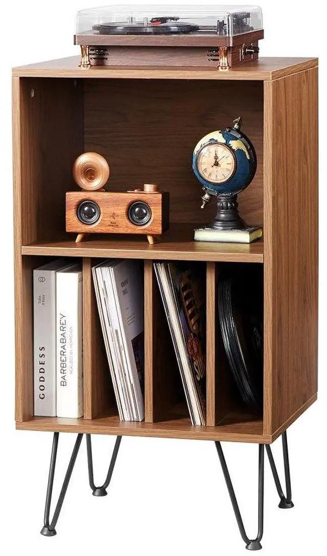 Main image of VEVOR 3-Tier Record Player Stand Metal Vinyl Record Stand up to 150 Album Brown