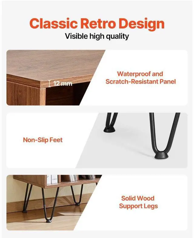 Alt view image 5 of 7 - VEVOR 3-Tier Record Player Stand Metal Vinyl Record Stand up to 150 Album Brown