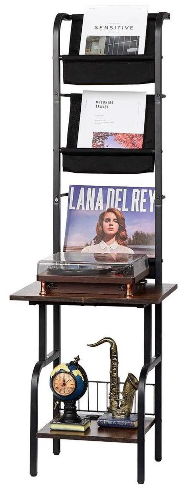 Main image of VEVOR 5 Tiers Record Player with LED Light & USB Ports Metal Vinyl Shelf Black