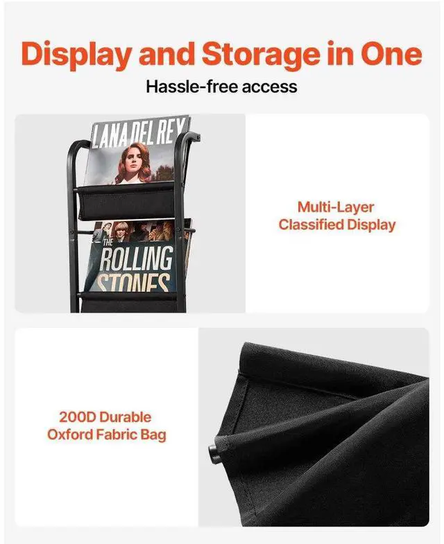 Alt view image 3 of 14 - VEVOR 5 Tiers Record Player with LED Light & USB Ports Metal Vinyl Shelf Black