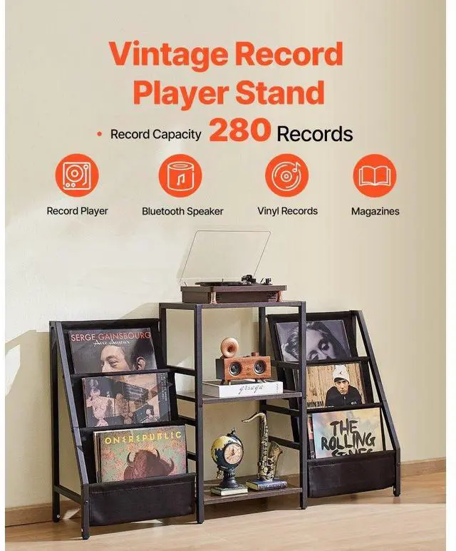 Alt view image 2 of 7 - VEVOR 3-Tier Record Player Stand Metal Vinyl Record Stand up to 280 Album Black