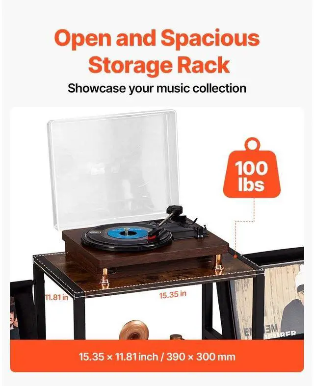 Alt view image 4 of 7 - VEVOR 3-Tier Record Player Stand Metal Vinyl Record Stand up to 280 Album Black