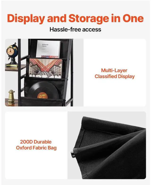 Alt view image 3 of 7 - VEVOR 3-Tier Record Player Stand Metal Vinyl Record Stand up to 280 Album Black