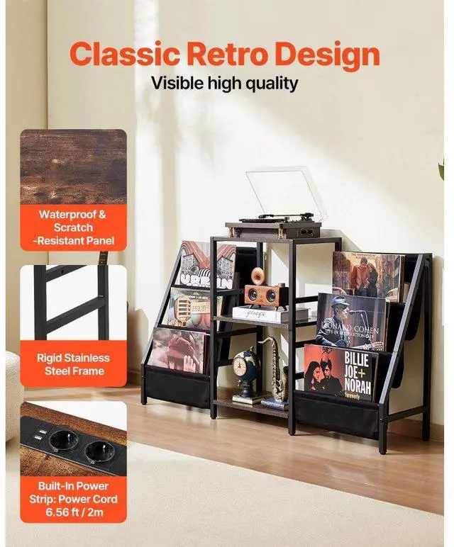 Alt view image 5 of 7 - VEVOR 3-Tier Record Player Stand Metal Vinyl Record Stand up to 280 Album Black