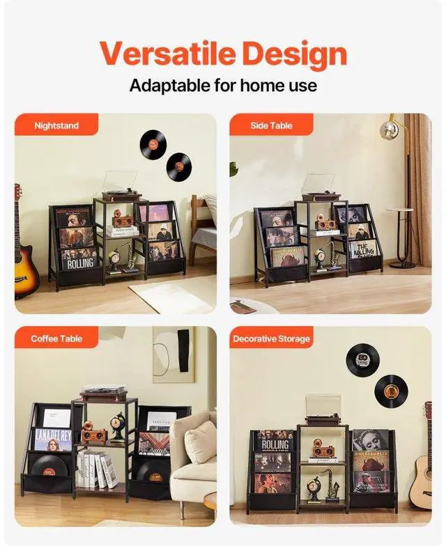 Alt view image 6 of 7 - VEVOR 3-Tier Record Player Stand Metal Vinyl Record Stand up to 280 Album Black