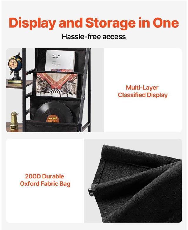 Alt view image 3 of 7 - VEVOR 3 Tiers Record Player with LED Light & USB Ports Metal Vinyl Shelf Black