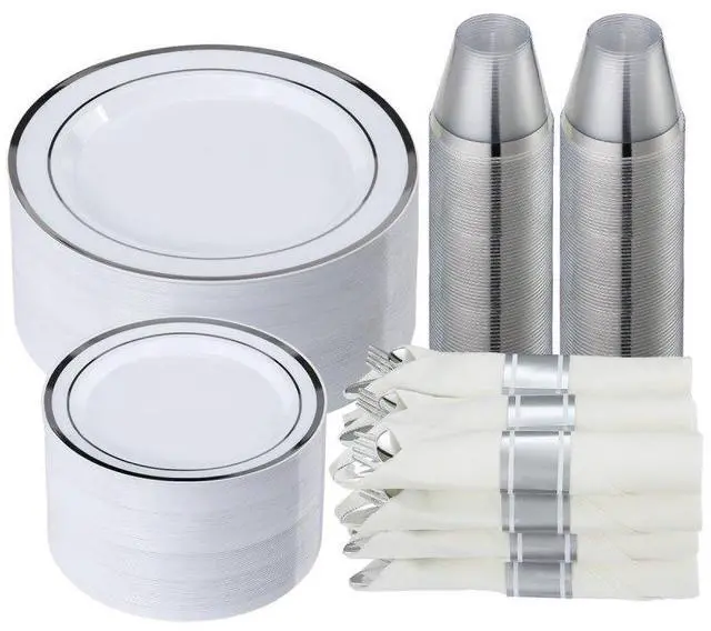 Main image of VEVOR Plastic Disposable Plates 350 Pcs Plastic Dinnerware Set for Party and Wedding