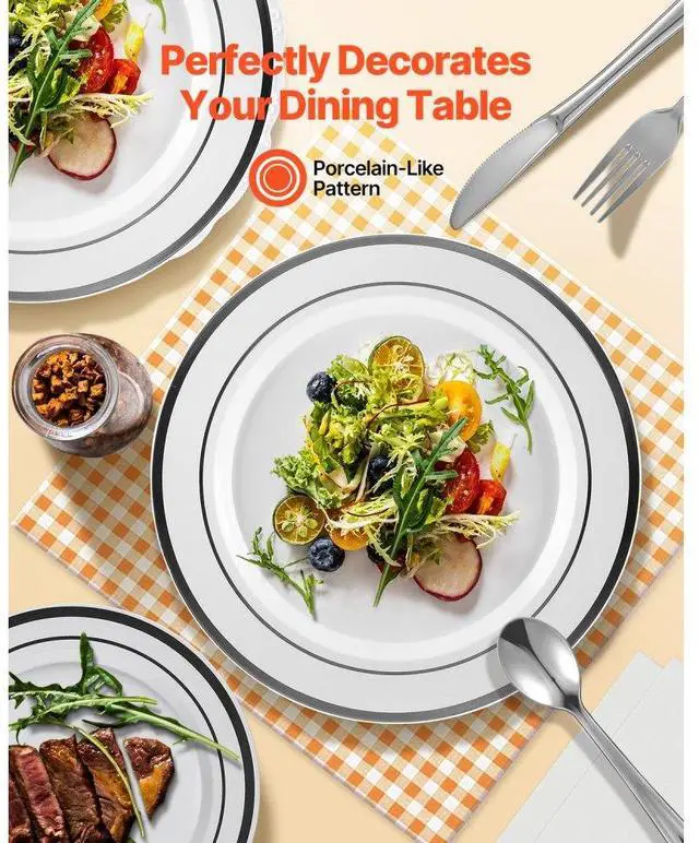 Alt view image 4 of 7 - VEVOR Plastic Disposable Plates 350 Pcs Plastic Dinnerware Set for Party and Wedding