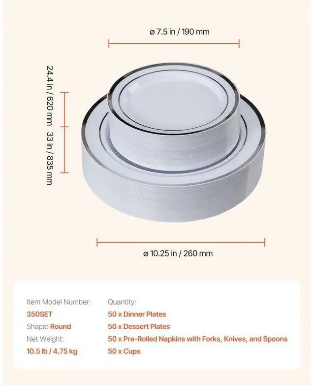 Alt view image 7 of 7 - VEVOR Plastic Disposable Plates 350 Pcs Plastic Dinnerware Set for Party and Wedding