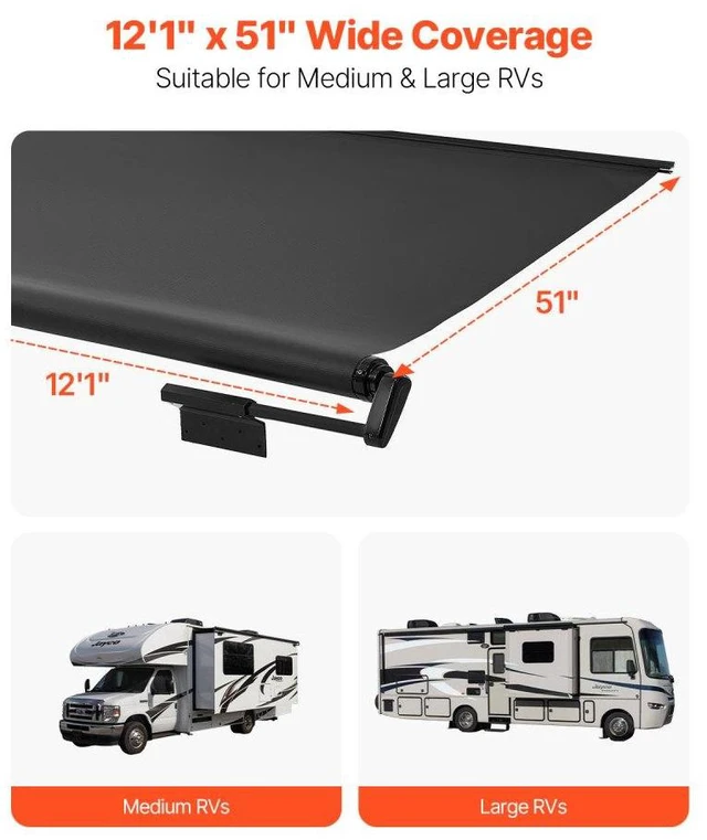 Alt view image 3 of 7 - VEVOR 1" to 12' Awning Fabric Replacement Black Slide Topper Awning for RVs