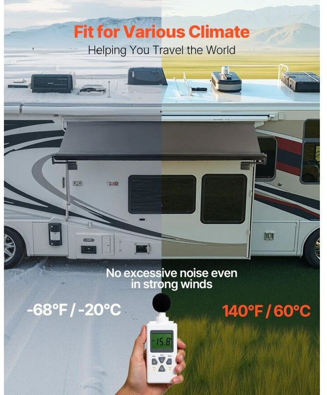 Alt view image 5 of 7 - VEVOR 1" to 12' Awning Fabric Replacement Black Slide Topper Awning for RVs