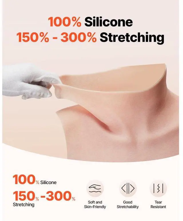 Alt view image 2 of 7 - VEVOR Silicone Breastplate C-Cup High Neckline Fake Breasts for Cosplay Drag Queen