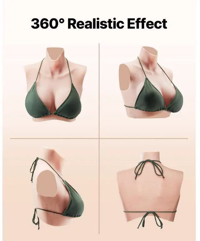 Alt view image 5 of 7 - VEVOR Silicone Breastplate C-Cup High Neckline Fake Breasts for Cosplay Drag Queen