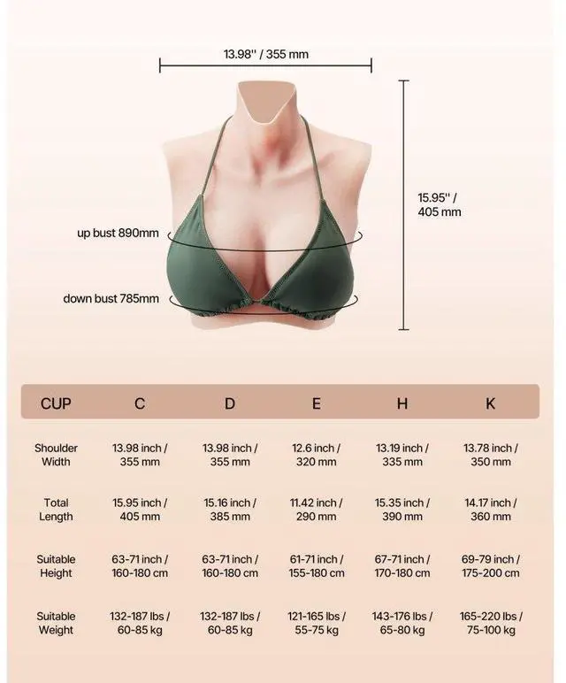Alt view image 7 of 7 - VEVOR Silicone Breastplate C-Cup High Neckline Fake Breasts for Cosplay Drag Queen