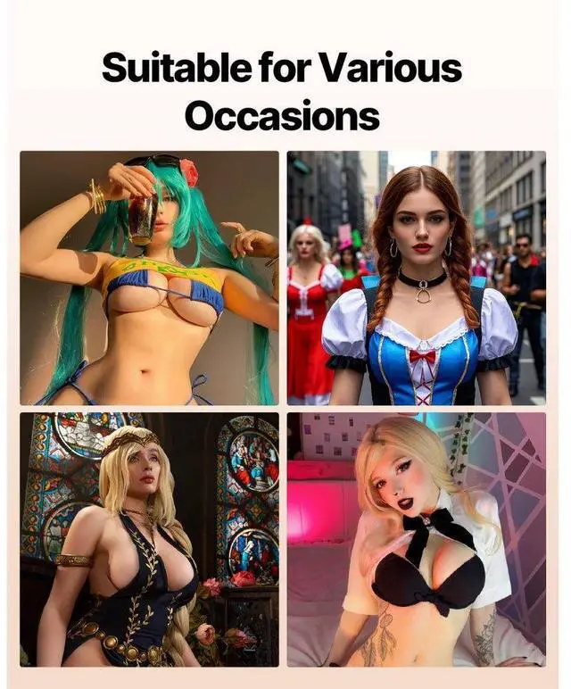 Alt view image 6 of 7 - VEVOR Silicone Breastplate D-Cup High Neckline Fake Breasts for Cosplay Drag Queen