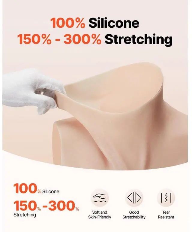 Alt view image 2 of 7 - VEVOR Silicone Breastplate H-Cup High Neckline Fake Breasts for Cosplay Drag Queen