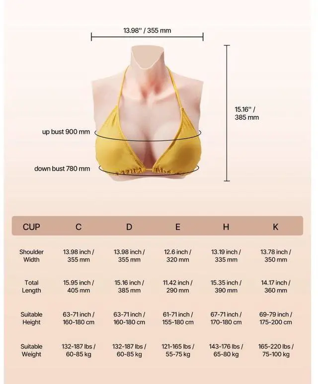 Alt view image 7 of 7 - VEVOR Silicone Breastplate D-Cup High Neckline Fake Breasts for Cosplay Drag Queen