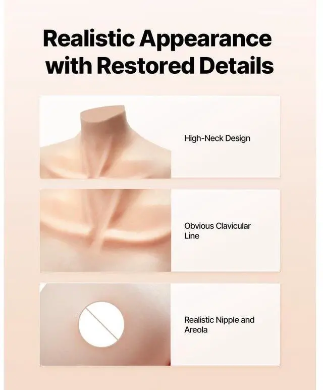 Alt view image 3 of 7 - VEVOR Silicone Breastplate H-Cup High Neckline Fake Breasts for Cosplay Drag Queen