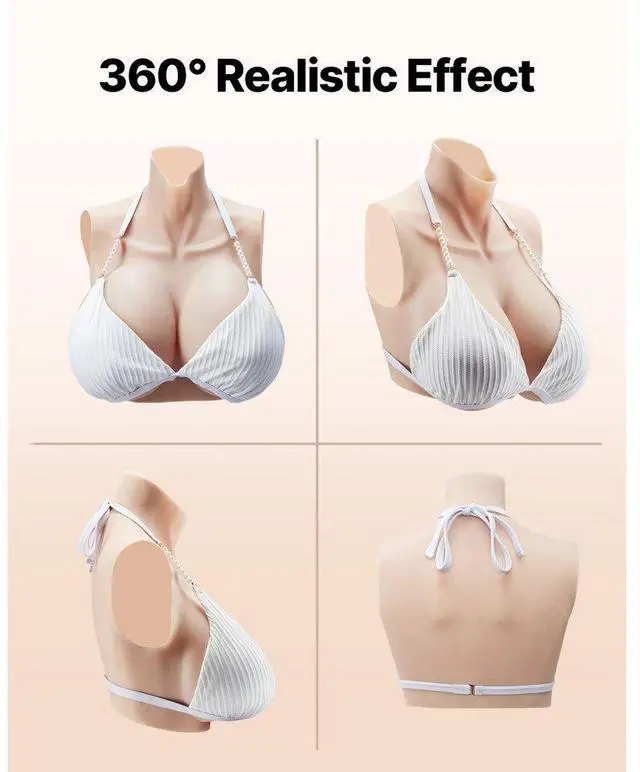 Alt view image 5 of 7 - VEVOR Silicone Breastplate H-Cup High Neckline Fake Breasts for Cosplay Drag Queen