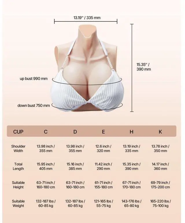 Alt view image 7 of 7 - VEVOR Silicone Breastplate H-Cup High Neckline Fake Breasts for Cosplay Drag Queen