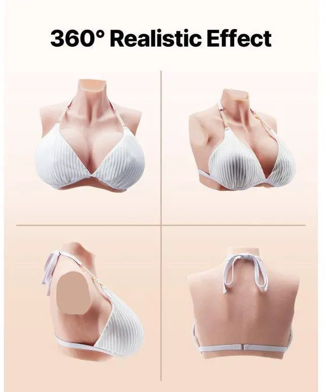 Alt view image 5 of 7 - VEVOR Silicone Breastplate K Sized High Neckline Fake Breasts for Cosplay Drag Queen