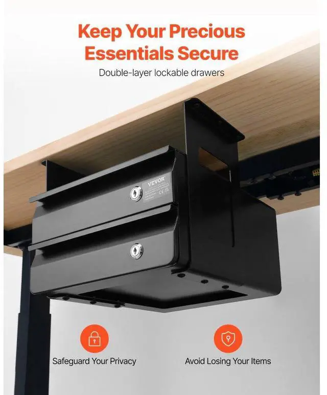Alt view image 3 of 7 - VEVOR 2 Drawer 13" Lockable Under Desk Drawer Organizer Slide-out Drawer Home Office