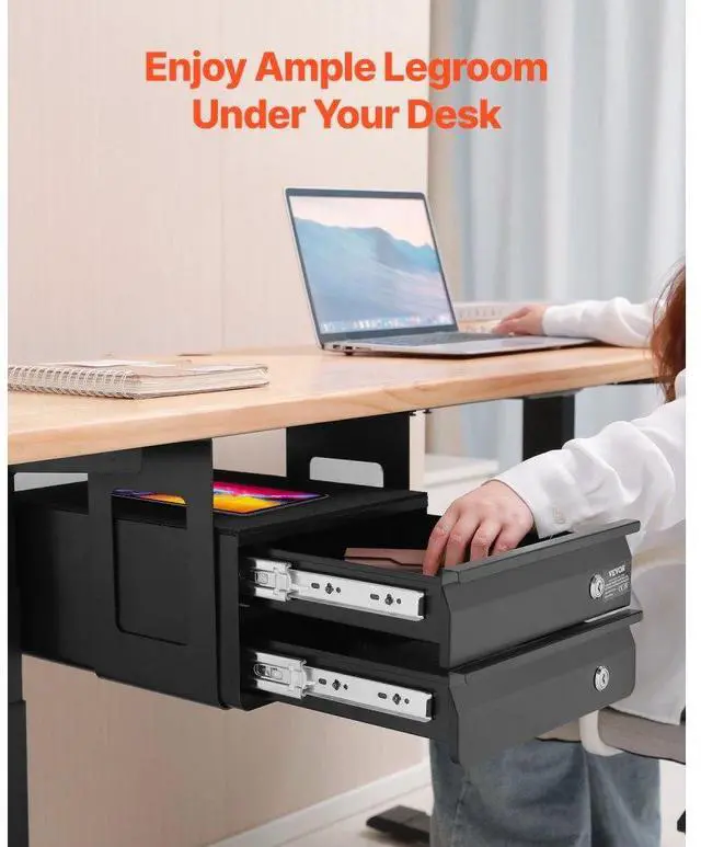 Alt view image 4 of 7 - VEVOR 2 Drawer 13" Lockable Under Desk Drawer Organizer Slide-out Drawer Home Office