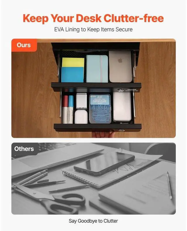 Alt view image 6 of 7 - VEVOR 2 Drawer 13" Lockable Under Desk Drawer Organizer Slide-out Drawer Home Office