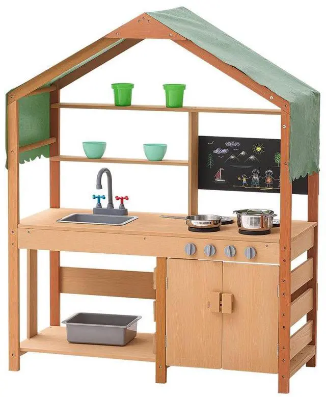 Main image of Wooden Mud Kitchen Outdoor Toy Play Kitchen Set for Kids Pretend Playset