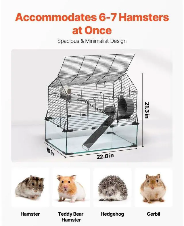 Alt view image 3 of 7 - VEVOR Wire Hamster Cage Habitat 22.8in Pet Rodent Gerbil Mice Small Animal House